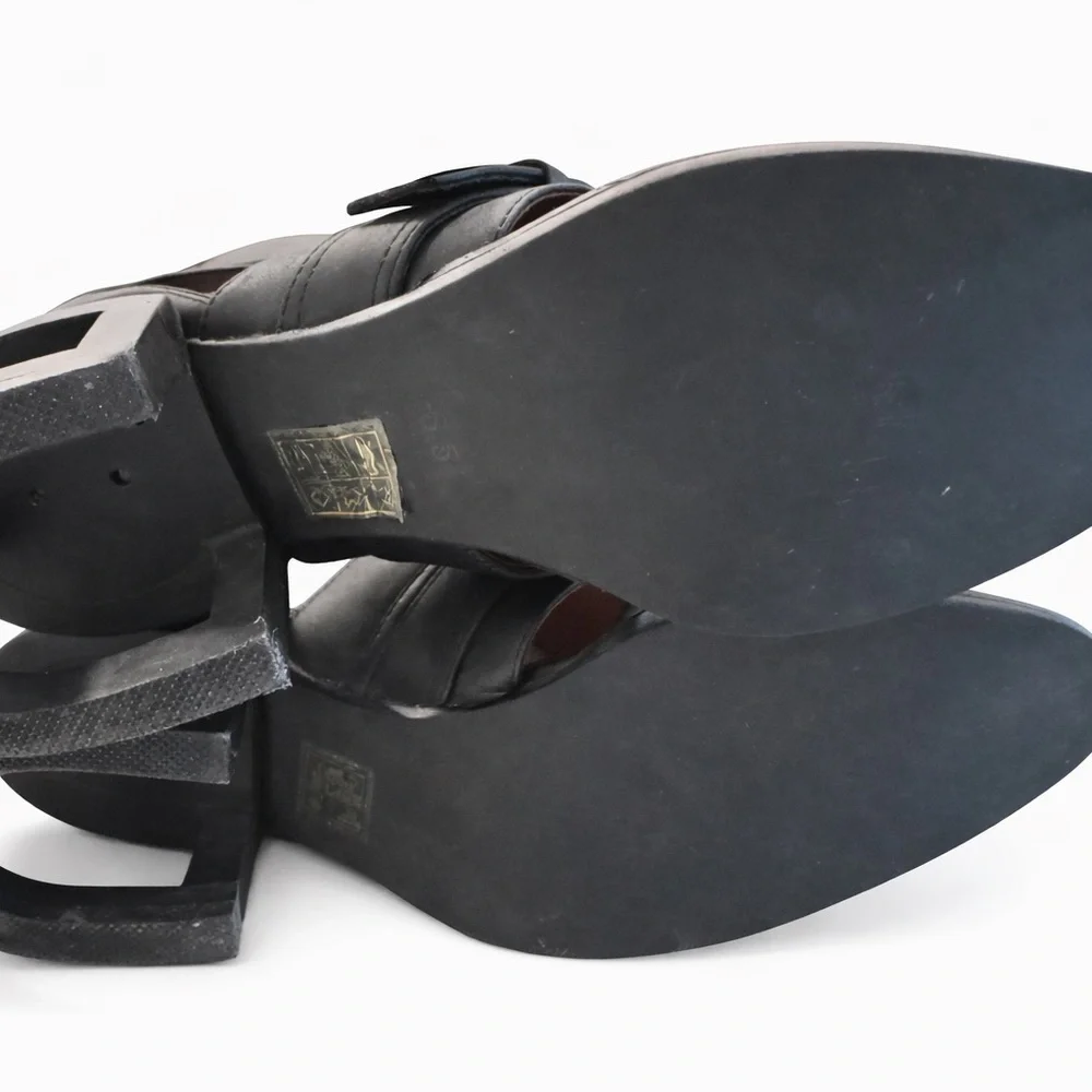 JEFFREY CAMPBELL🔥 Level-Up Black Booties Sandals w/Cut-Out Heel  Size 6.5 - Picture 6 of 9